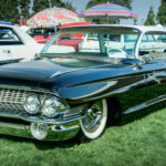 Fountain Valley Classic Car & Truck Show, Pete Haak, Slammed, white walls, chrome, black paint, two toned, Rocket ship, era, 1961, 61, Cadillac, 4 door, hard top, cruiser
