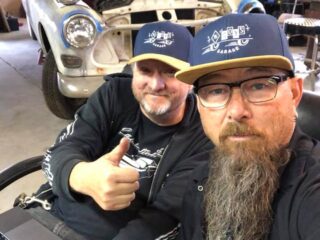 Scott Strickland and Customikes K. Mikael Wallin with Volvo wagon