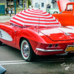 Chevrolet, Corvette, red and white, umbrella, show, main street Seal Beach,