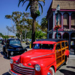 Woodie, station wagon, palm trees, Ford, f-1, f-100, truck, black paint, show, main street Seal Beach,