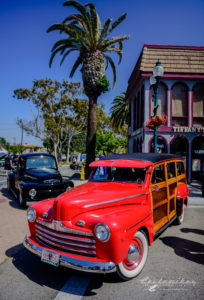 Woodie, station wagon, palm trees, Ford, f-1, f-100, truck, black paint, show, main street Seal Beach,