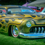Fountain Valley Classic Car & Truck Show, Pete Haak, Mercury, flamed, panel painted, artistic, desoto grille, whitewalls, red rims, kustomized, custom, kutlure