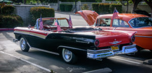 57, ford, convertible, sunliner, two tonedChurch, car show, july, 4th, 2016, breakfast, flags