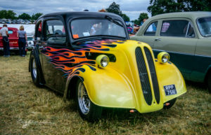 ford anglia, right front view, blown, r, nsra, pro streeted, hood less, billet wheels,