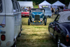 1932, 32, Roadster, ford, soft top, removable top, hot rod, big n' littles, chrome, paint, smooth, park, sky, clouds, car show, NSRA UK, K. Mikael Wallin, Customikes, vw, bus, karman ghia, grille, tail lamps, ft view