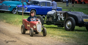 kid ride, kid car, pedal car, tot rod, fun mobile, kid, wind in your hair, 1934, 33, Roadster, ford, soft top, removable top, hot rod, big n' littles, chrome, paint, smooth, park, sky, clouds, car show, NSRA UK, K. Mikael Wallin, Customikes